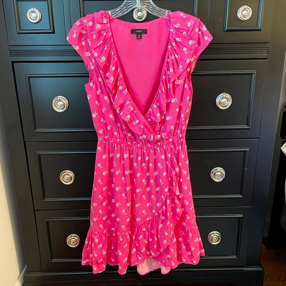 Size 00 pink floral J.Crew Faux Wrap Dress